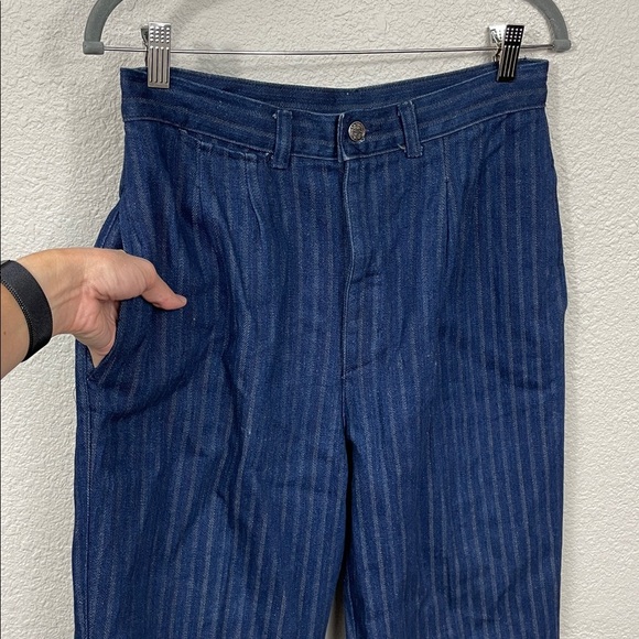Vintage Sears High Rise Stripe Straight Leg Jeans Rigid Denim Dark Wash - Picture 5 of 13